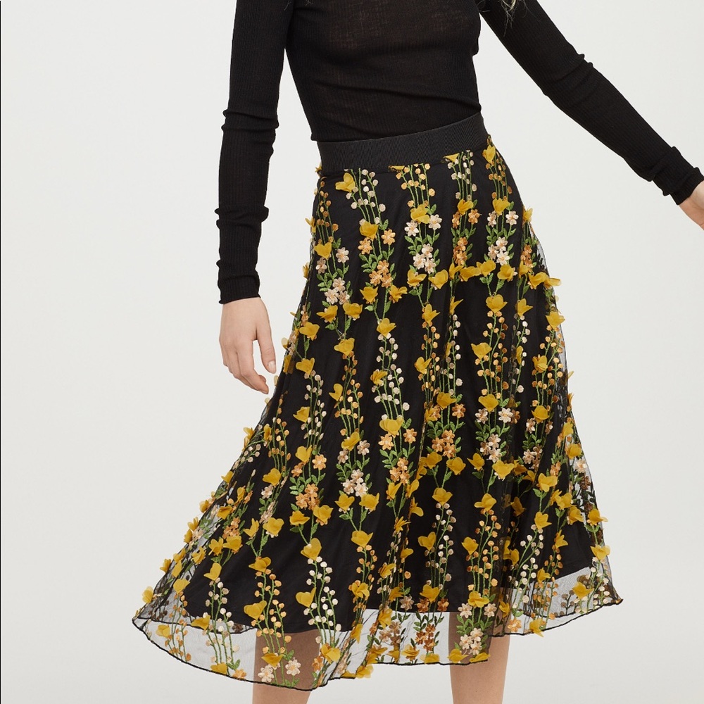 H&M premium embroidered floral skirt